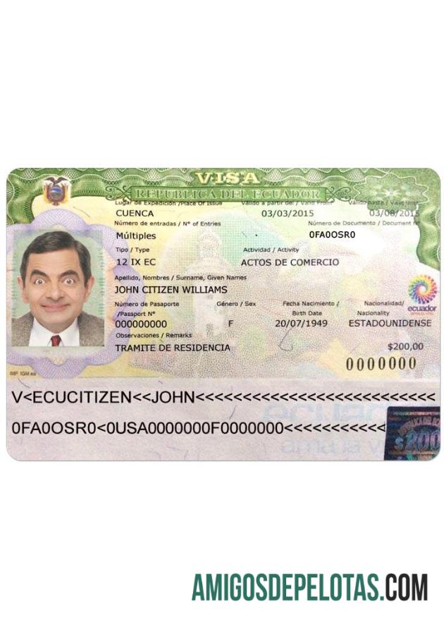 ایکواڈور ویزا ٹیمپلیٹ