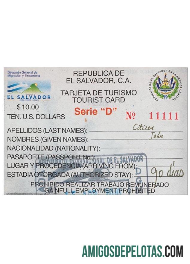 ایل سلواڈور tourist کارڈ نمونہ