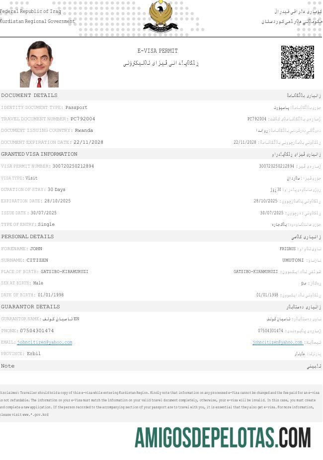 اعلیٰ معیار عراق e ویزا ٹیمپلیٹ in Word and PDF فارمیٹ
