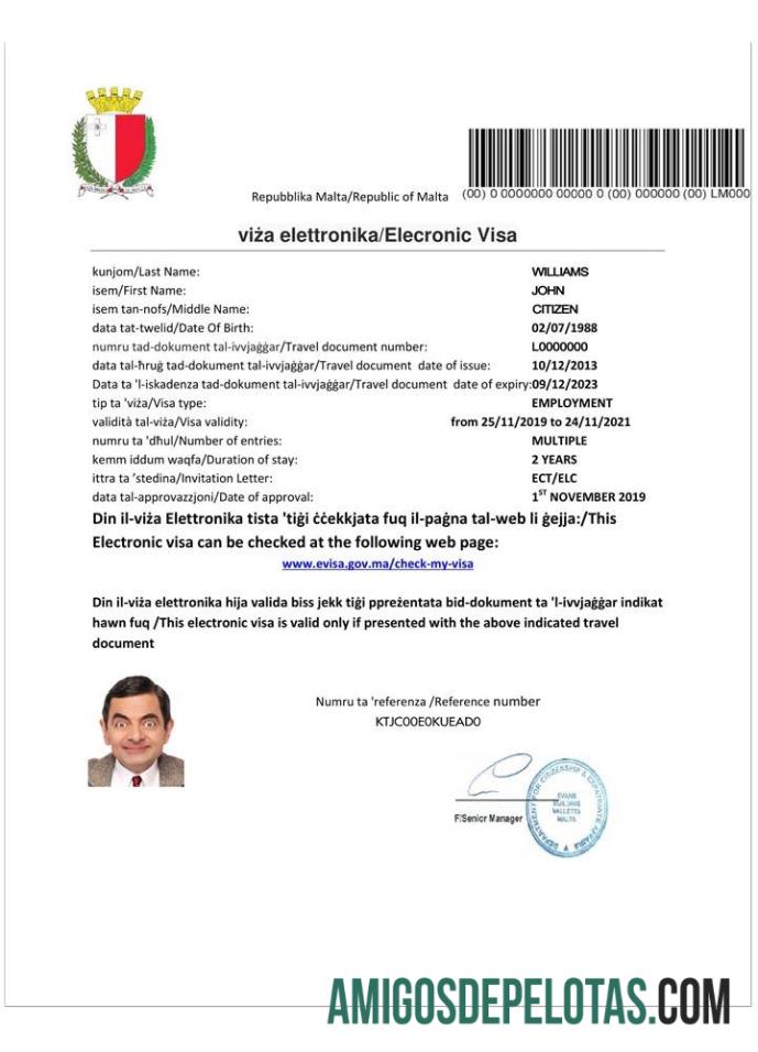 مالٹا e ویزا ٹیمپلیٹ