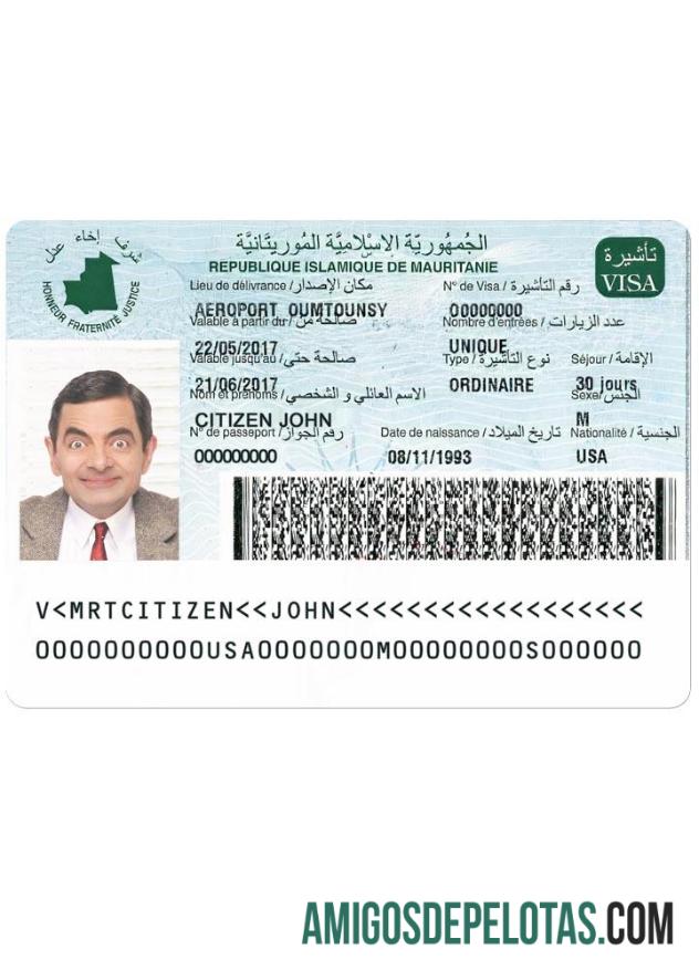 موریطانیہ ویزا ورژن 2 نمونہ