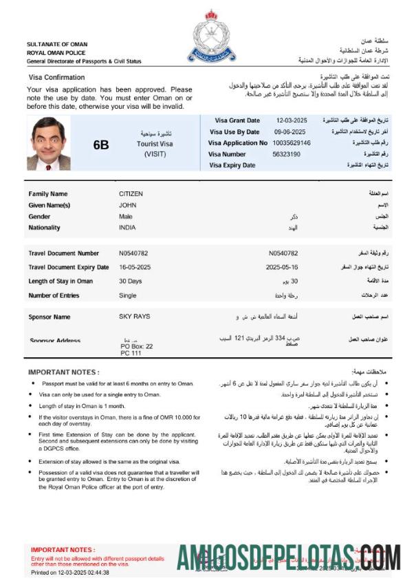 پریمیئم عمان e ویزا ٹیمپلیٹ in Word and PDF فارمیٹ, ورژن 2