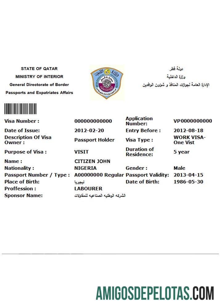 قطر e ویزا ٹیمپلیٹ