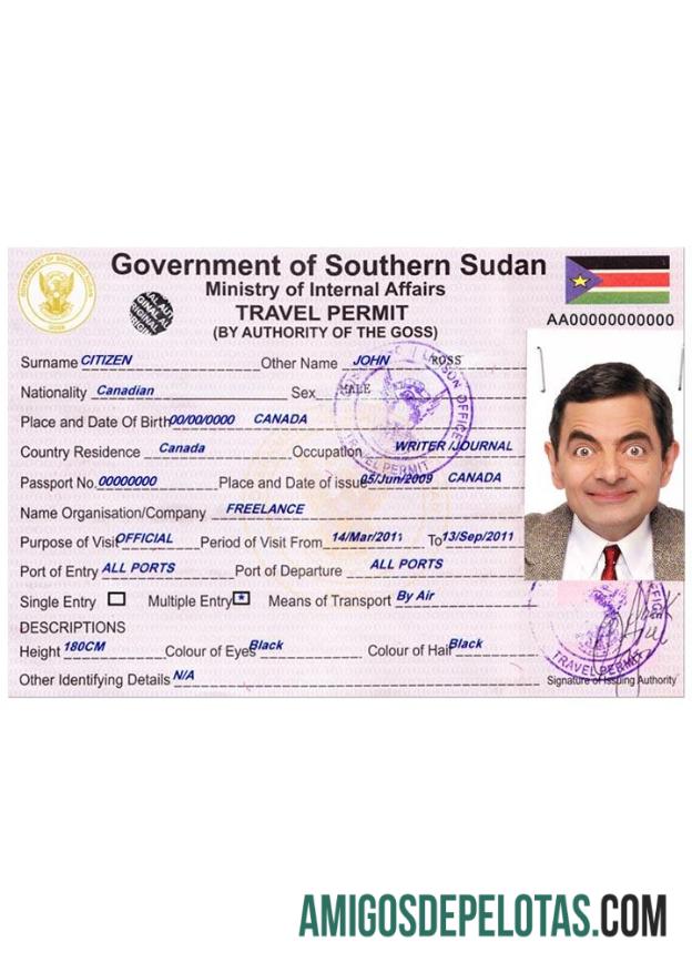 جنوبی سوڈان سفر اجازت ماک اپ
