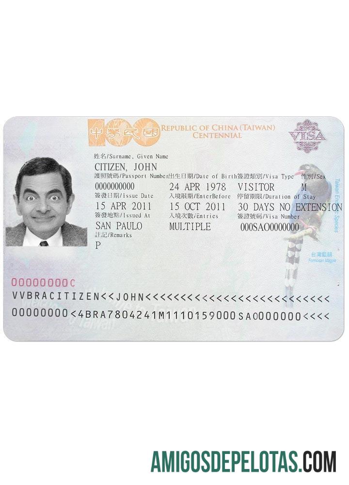 تائیوان ویزا نمونہ
