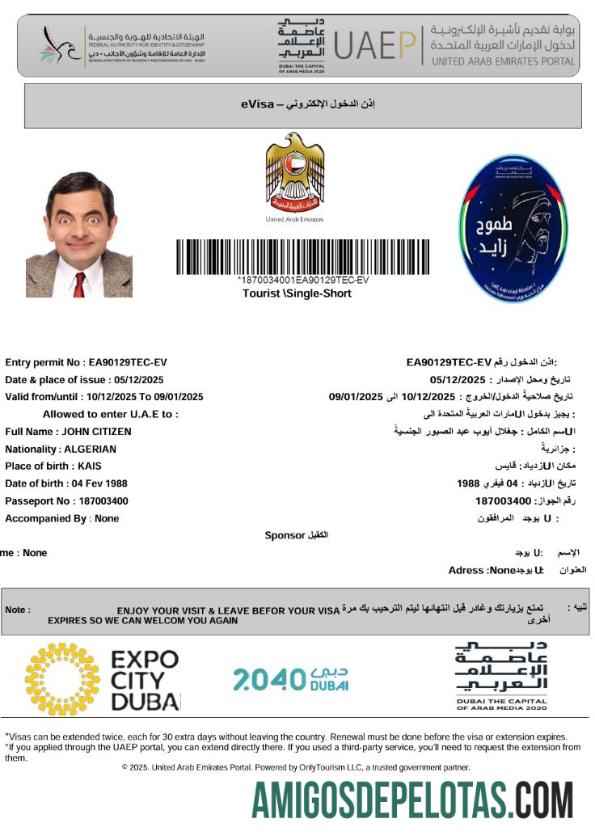 حقیقت پسندانہ متحدہ عرب امارات e ویزا ٹیمپلیٹ in Word and PDF فارمیٹ, ورژن 2