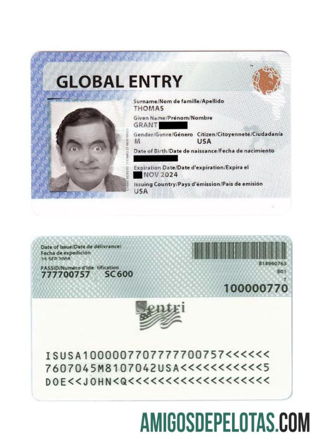 امریکہ Global داخلہ کارڈ نمونہ