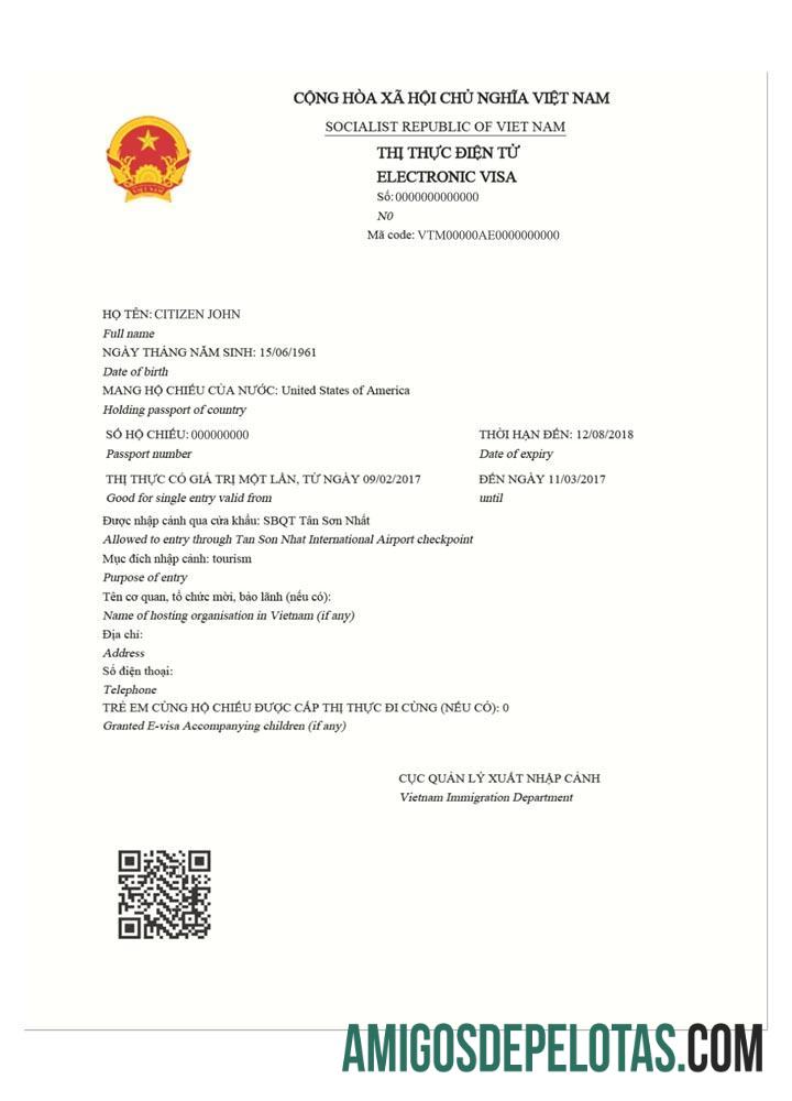 ویتنام electronic سفر ویزا نمونہ