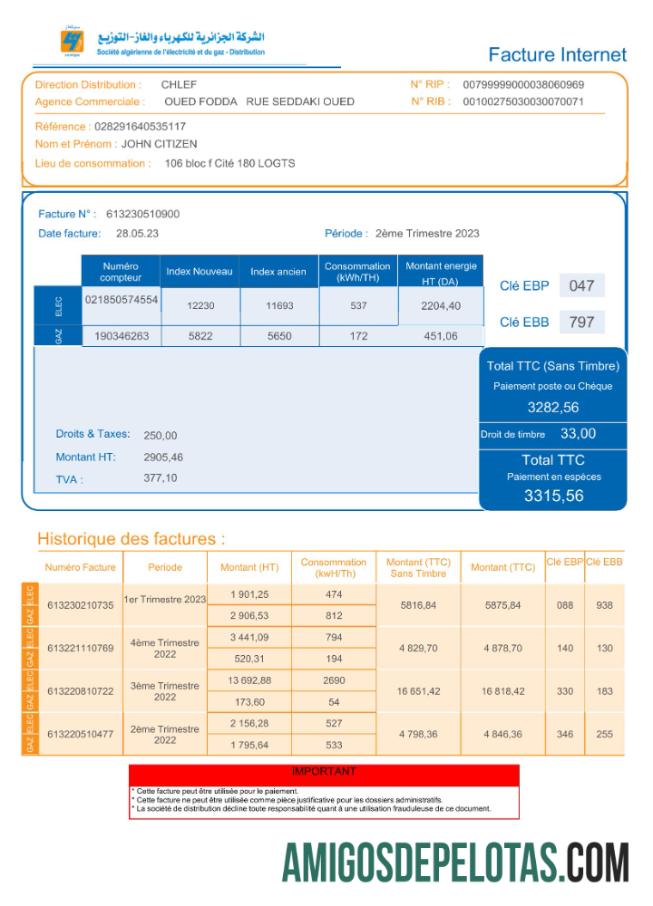 Dapat Diedit Aljazair Societe Algerien Distribution internet Tagihan Tagihan Word and PDF templat
