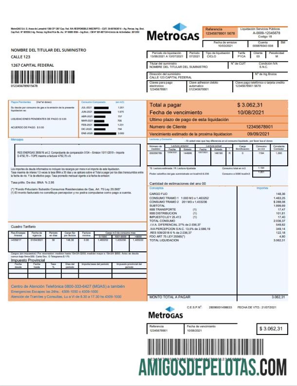 Realistis Argentina Metrogas easy to fill Tagihan Tagihan templat in Word and PDF format