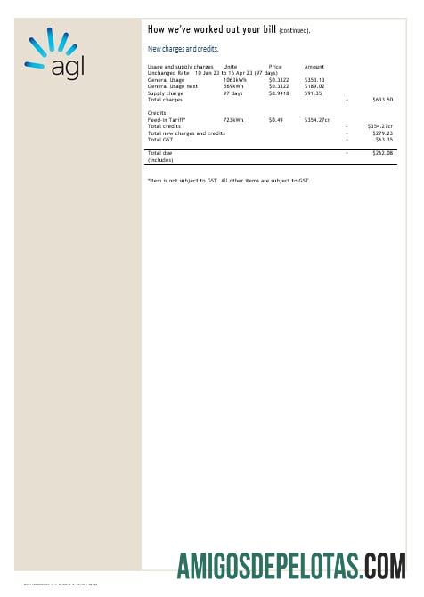 Australia AGL Listrik rekening energy Tagihan Tagihan Word and PDF format sampel