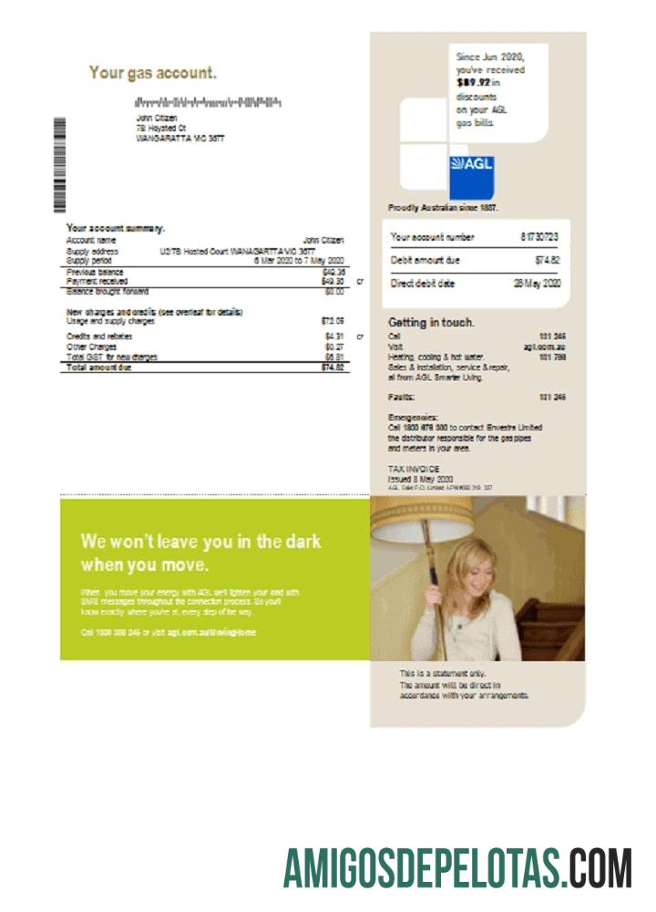 Berkualitas Australia AGL Gas Tagihan Tagihan templat in Word and PDF format