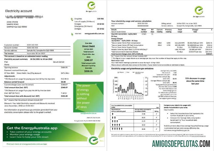 Premium Australia Energy Australia Listrik Tagihan Tagihan templat in Word and PDF format, 3 pages 1 2