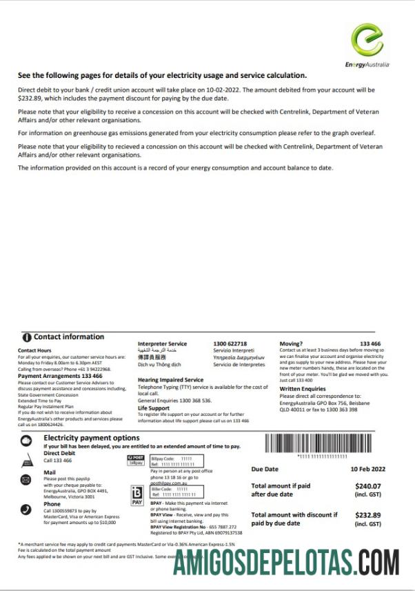 Realistis Australia Energy Australia Listrik Tagihan Tagihan templat in Word and PDF format, 3 pages 3