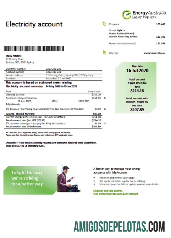 Premium Australia Energy Australia Listrik Tagihan Tagihan templat in Word and PDF format