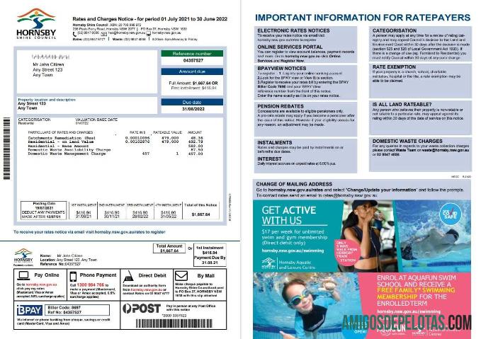 Berkualitas Australia NSW Hornsby Shire Council Tagihan Tagihan, Word and PDF templat, 2 pages