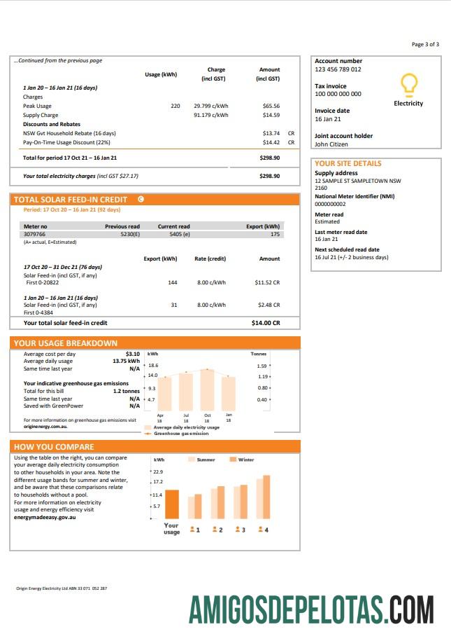 Dapat Diedit Australia Baru South Wales (NSW) Origin Listrik Tagihan Tagihan templat in Word and PDF format 3