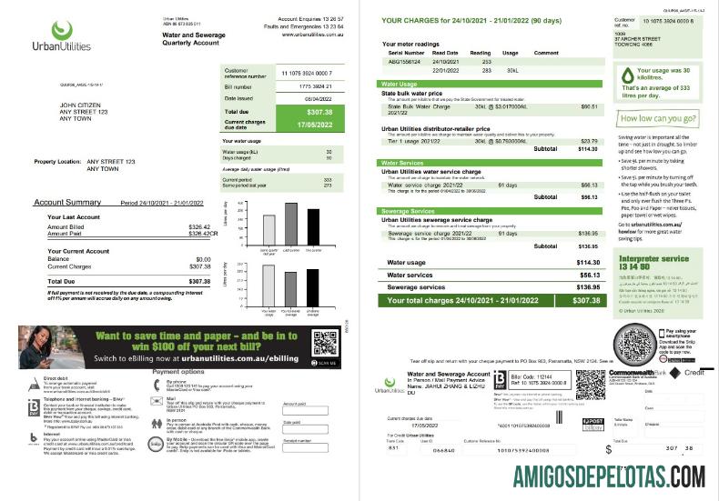 Dapat Diedit Australia Urban Utilities .doc and .PDF Tagihan Tagihan templat