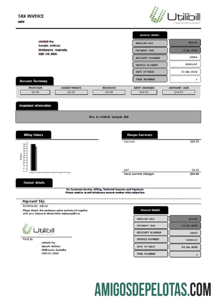 Profesional Australia Utilibill easy to fill templat in Word and PDF format (.doc and .PDF)