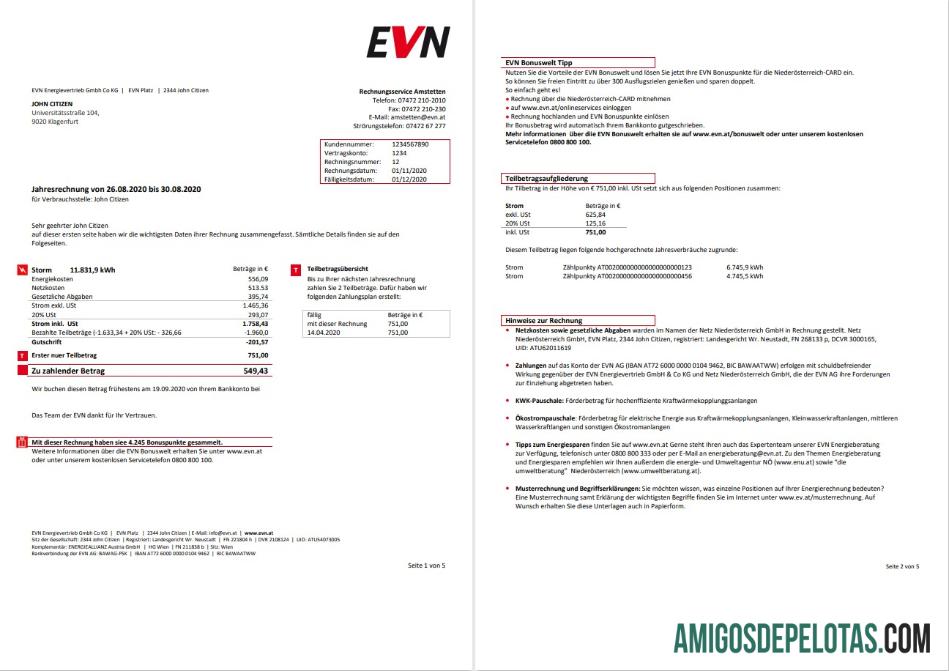 Austria EVN Listrik Tagihan Tagihan 5 pages 1 2 desain