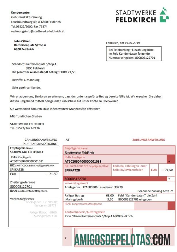 Austria Stadtwerke Feldkirch Tagihan Tagihan pratinjau