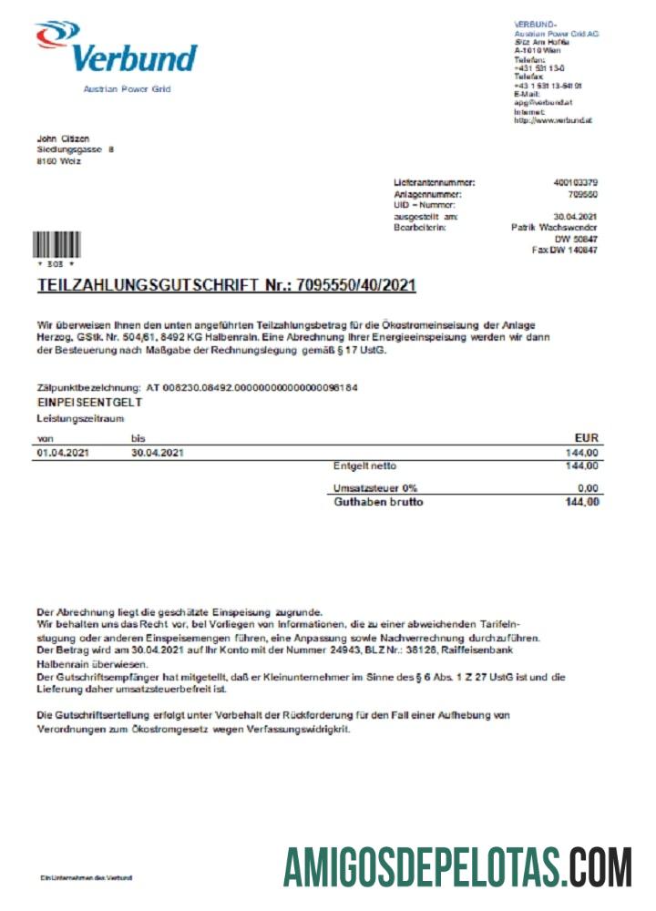 Austria Verbund Austrian Power Kisi Tagihan Tagihan desain