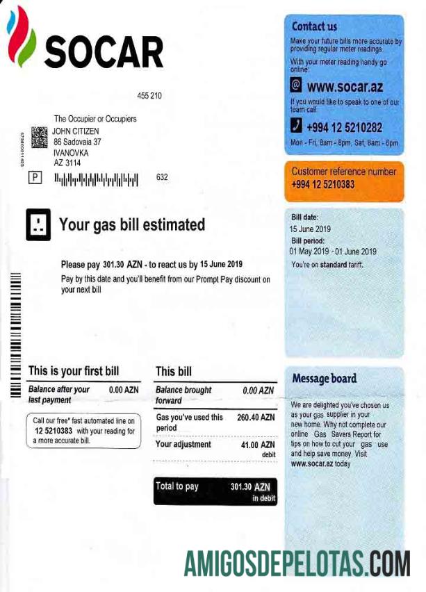 Realistis Azerbaijan Socar Gas Tagihan Tagihan templat in Word and PDF format