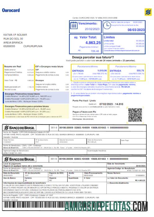 Dapat Diedit BRASIL BANCO DO BRASIL Tagihan Tagihan Word and PDF templat