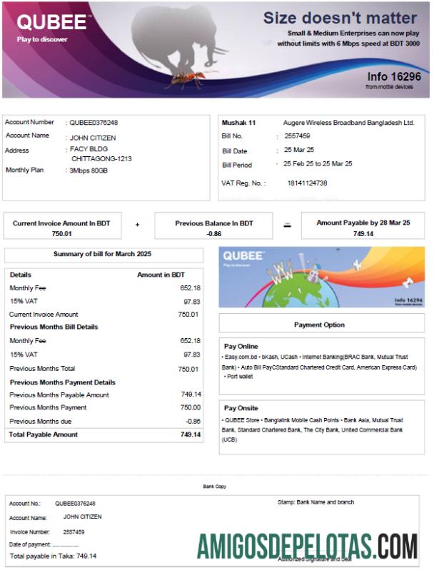 Realistis Bangladesh Qubee Tagihan Tagihan templat in Word and PDF format