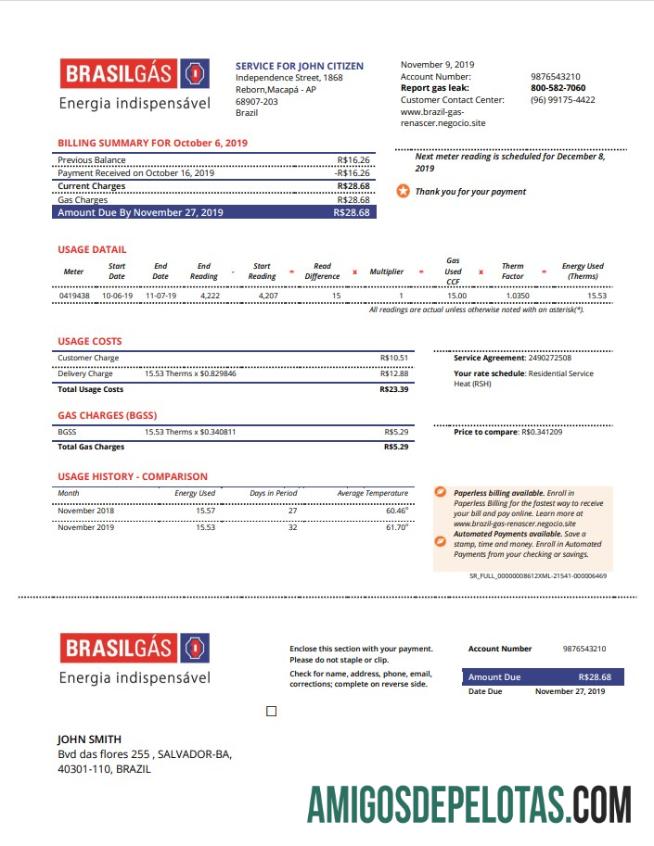 Dapat Diedit Brasil Gas Tagihan Tagihan templat in Word and PDF format