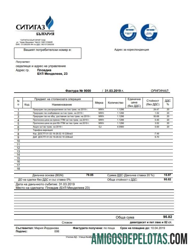 Premium Bulgary ╨í╨╕╤é╨╕╨│╨░╨╖ Gas Tagihan Tagihan templat in Word and PDF format