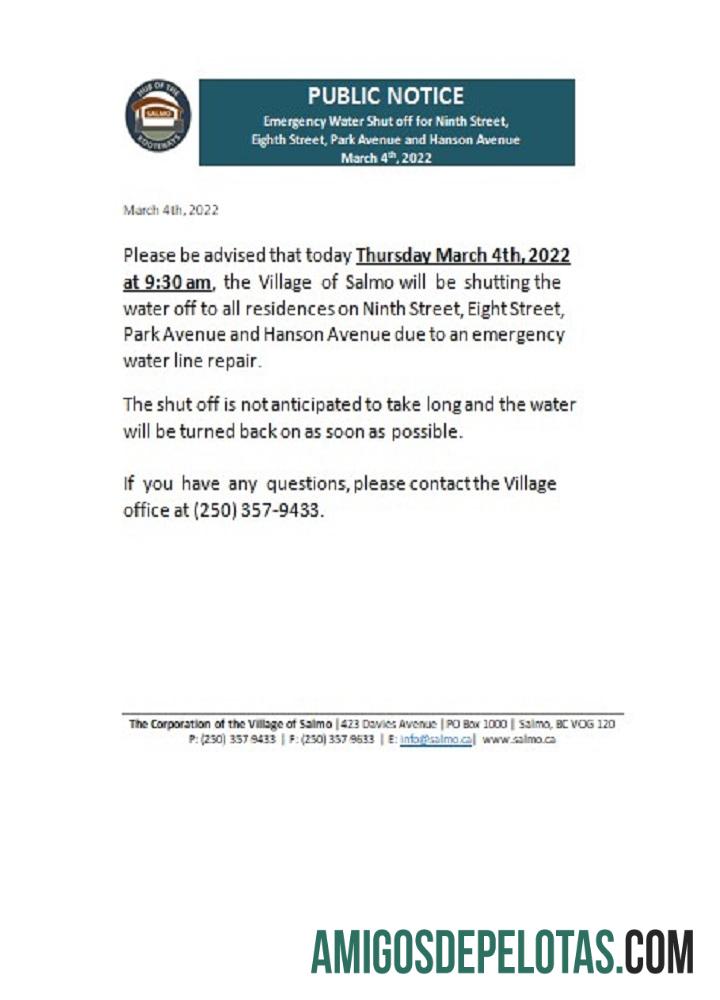 Kanada British Columbia Hub of the Salmo Kootenays Tagihan shut off notice desain