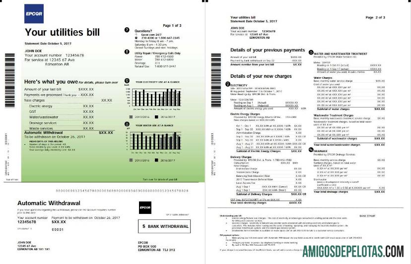 Profesional Kanada Epcor Listrik Tagihan Tagihan templat in Word and PDF format, 3 pages 1 2