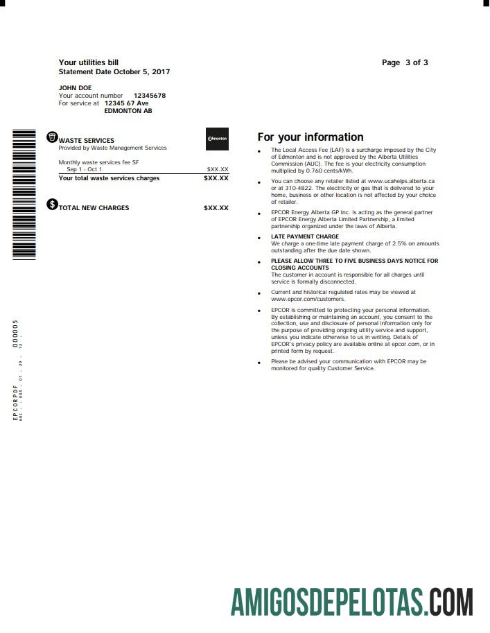 Realistis Kanada Epcor Listrik Tagihan Tagihan templat in Word and PDF format, 3 pages 3