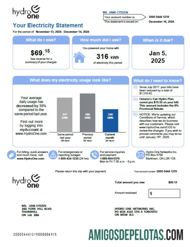 Premium Kanada Hydro One Tagihan Tagihan templat in Word and PDF format, versi 2