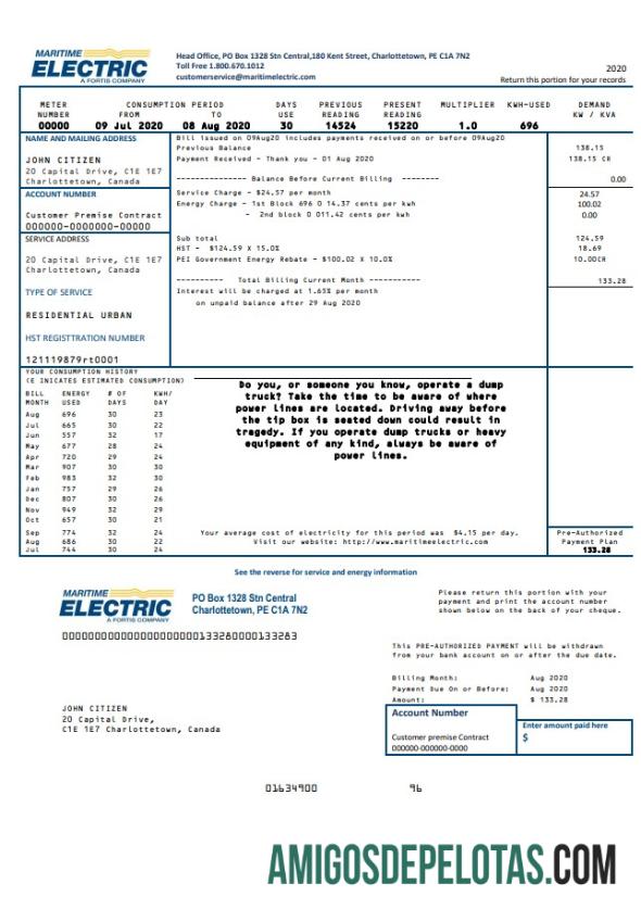 Premium Kanada Maritime Electric Tagihan Tagihan templat in Word and PDF format