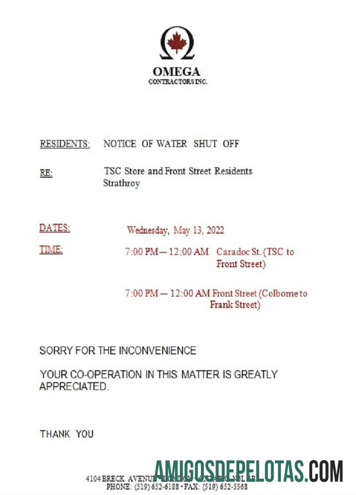 Kanada Ontario Omega Contractors Inc. Air Tagihan Tagihan shutoff notice pratinjau