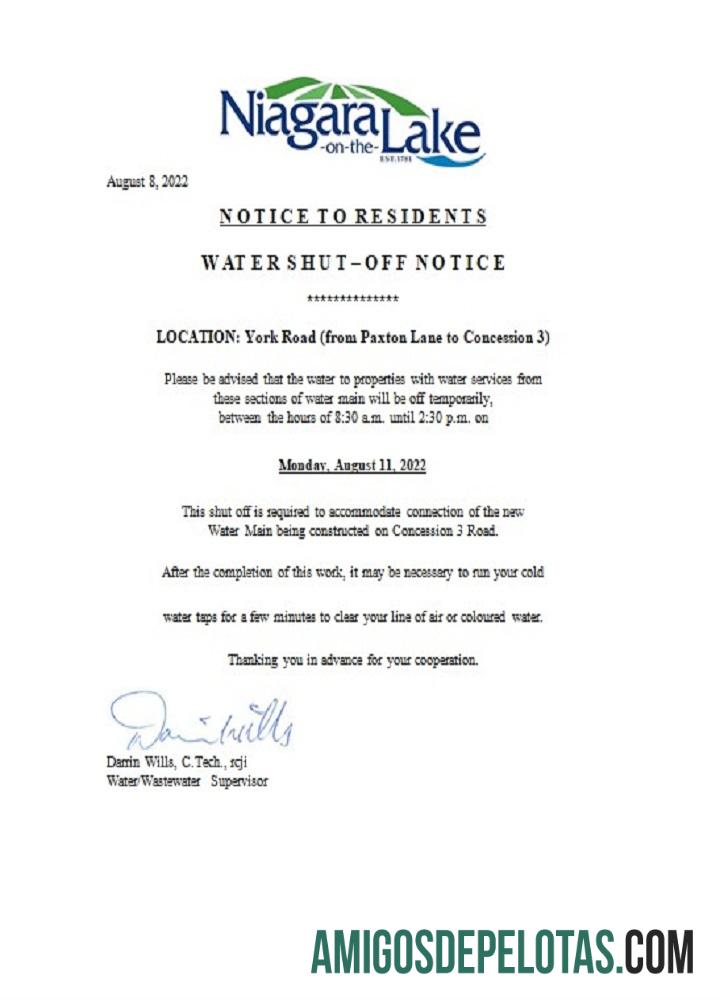 Kanada Ontario The Niagara on the Lake Air Tagihan shut off notice makering