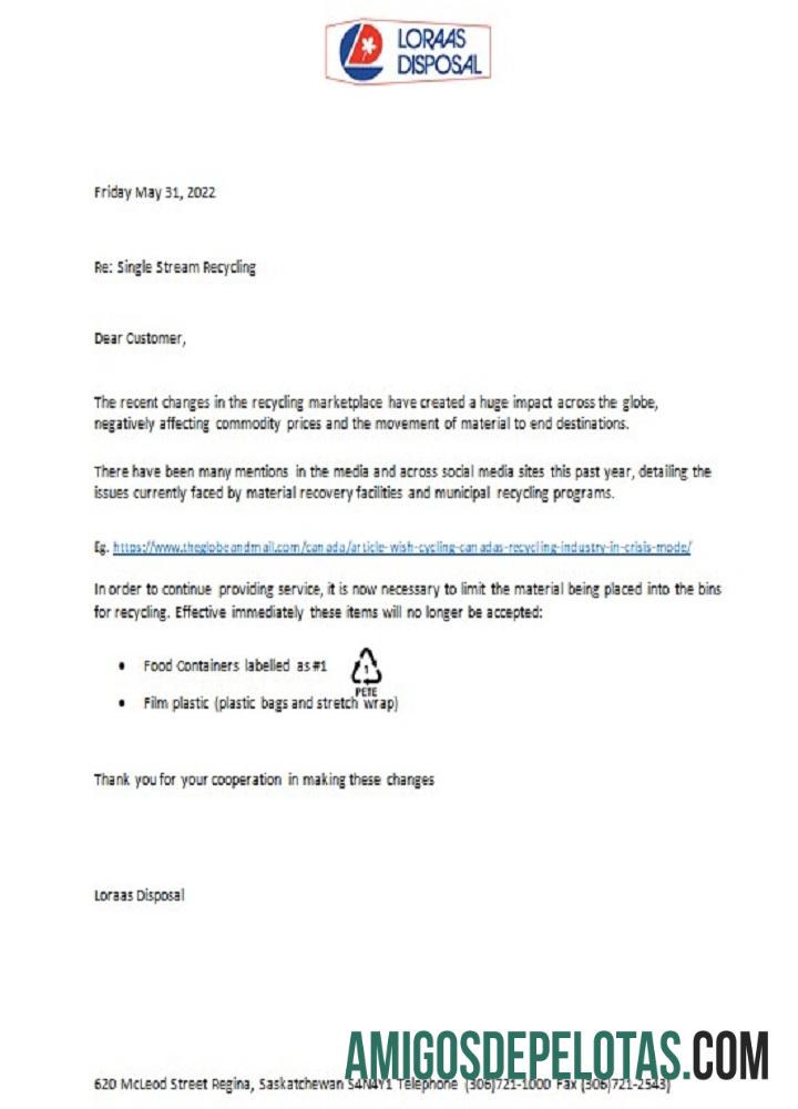 Kanada Saskatchewan Loraas Disposal recycling Tagihan shut off notice makering