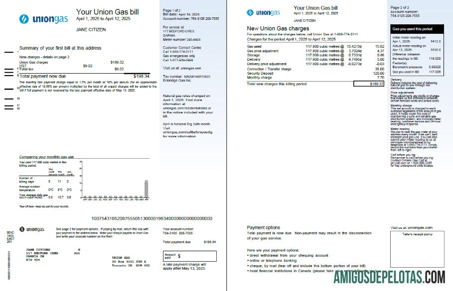 Realistis Kanada serikat Gas Tagihan Tagihan templat in Word and PDF format, 2 pages, versi 2