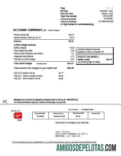 Profesional Kanada Virgin Plus Tagihan Tagihan templat in Word and PDF format