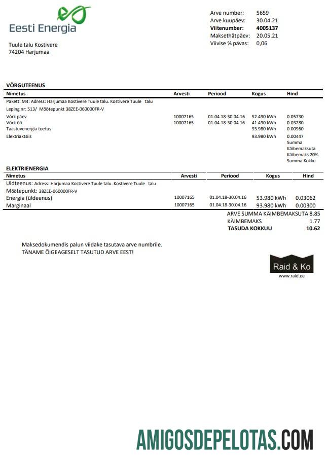 Berkualitas Estonia Eesti Energia Listrik Tagihan Tagihan templat in Word and PDF format