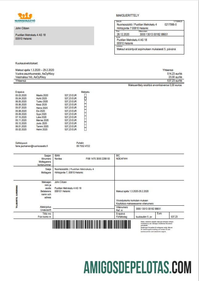 Realistis Finlandia Nuorisosa╠êa╠êtio╠ê Youth Foundation Tagihan templat in Word format