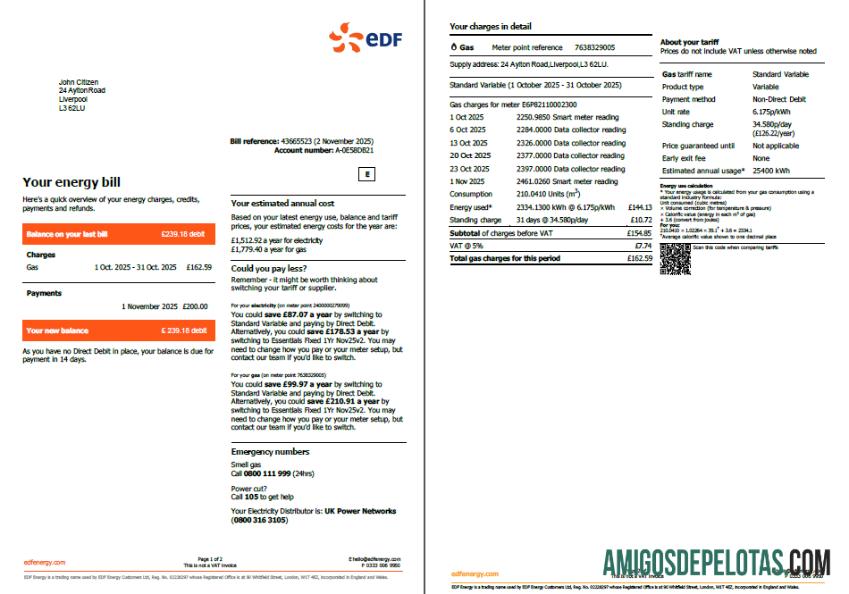 Realistis Prancis EDF Tagihan Tagihan templat in Word and PDF format, 2 pages