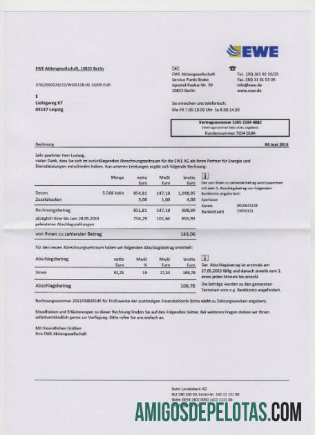 Jerman EWE Tagihan Tagihan in PSD format sampel