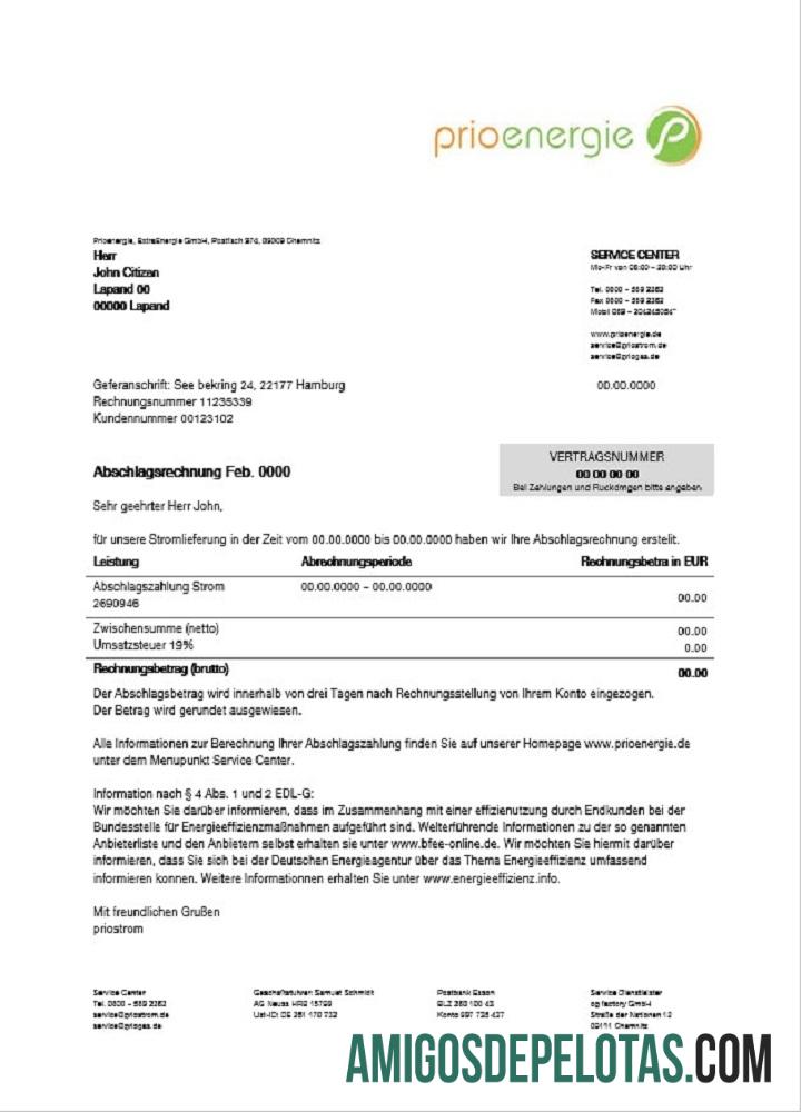 Jerman Prioenergie proof of address Tagihan Tagihan templat