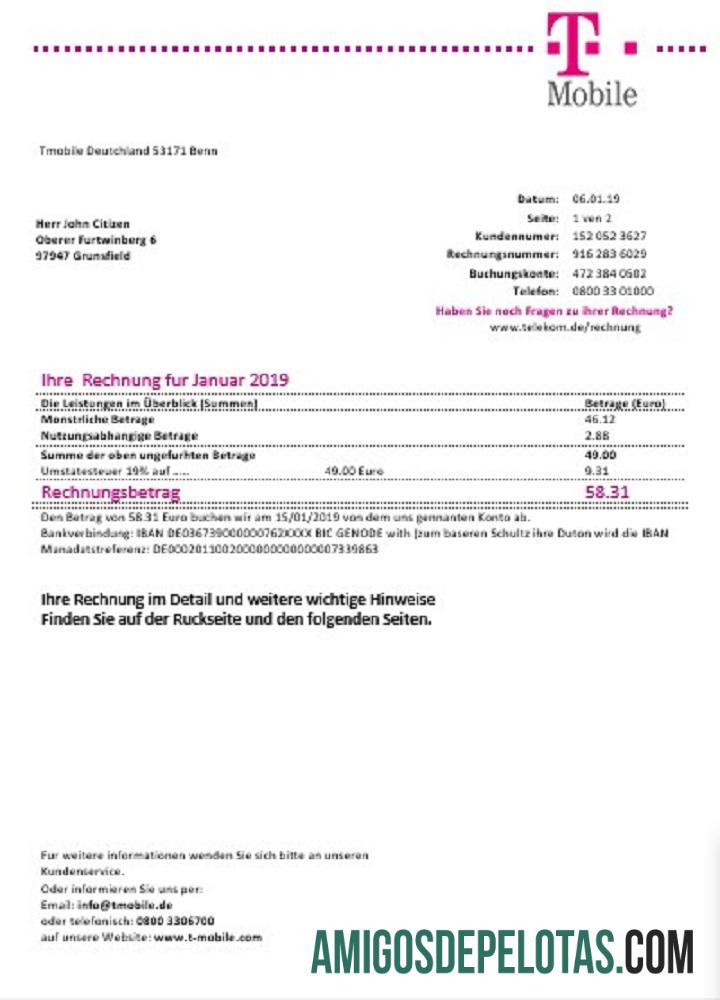 Jerman T Mobile Tagihan Tagihan templat