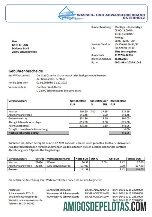 Jerman Wavwasser Tagihan Tagihan desain