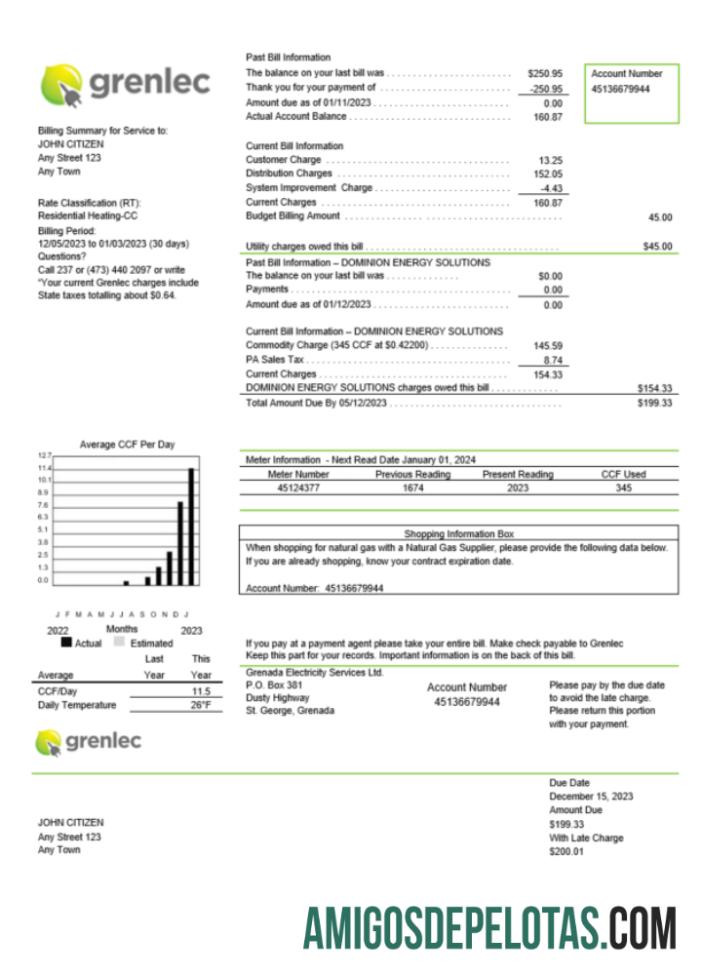 Premium Grenada Listrik Services Tagihan Tagihan Word and PDF templat