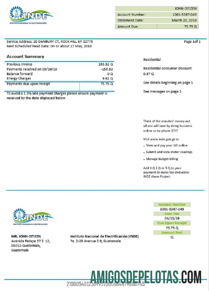 Guatemala INDE Instituto Nacional de Electrificacio╠ün Listrik Tagihan Tagihan desain